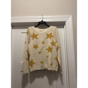 MARLED Reunited Clothing Mustard Yellow Star Sweater Size XL Boatneck Cotton